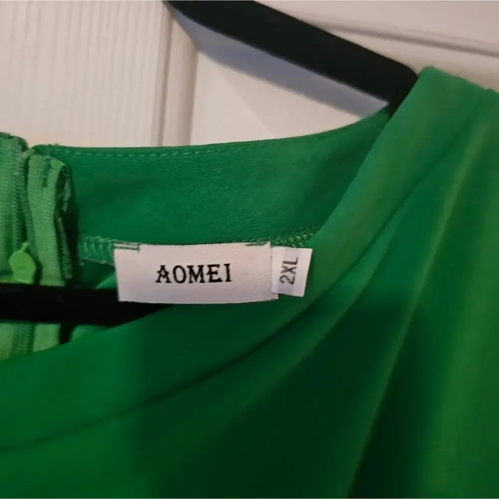 Aomei Green Midi Dress Size 2XL Pleated Flowy Plus Size Dress - Picture 3 of 7